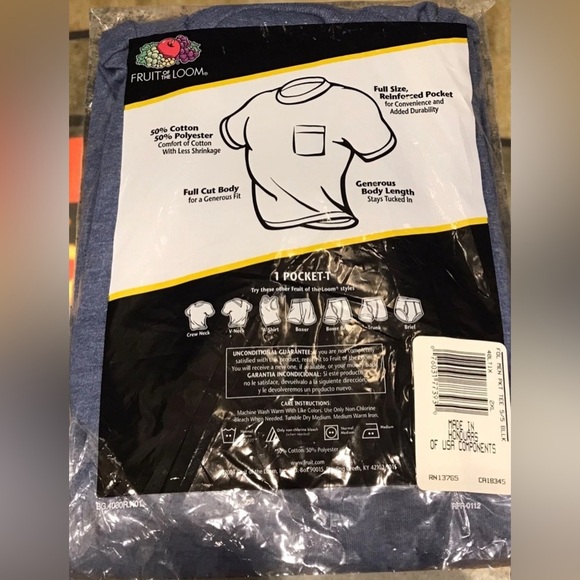 NEW Fruit Of The Loom Blue 1 Pocket T Shirt 2XL Golden Blend 2001 Vintage NOS - Picture 3 of 5